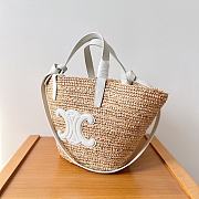 Celine Teen Supple Celine Classic Panier In Raffia And Calfskin White 22x16x12cm - 1