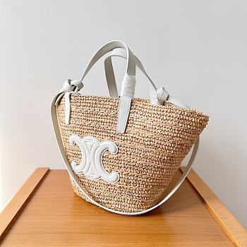 Celine Teen Supple Celine Classic Panier In Raffia And Calfskin White 22x16x12cm