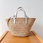 Celine Teen Supple Celine Classic Panier In Raffia And Calfskin White 22x16x12cm - 4