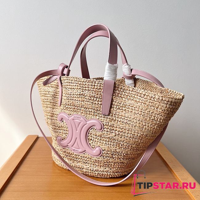 Celine Teen Supple Celine Classic Panier In Raffia And Calfskin Pastel Pink 22x16x12cm - 1