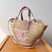 Celine Teen Supple Celine Classic Panier In Raffia And Calfskin Pastel Pink 22x16x12cm - 1