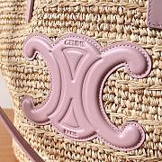 Celine Teen Supple Celine Classic Panier In Raffia And Calfskin Pastel Pink 22x16x12cm - 4