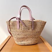 Celine Teen Supple Celine Classic Panier In Raffia And Calfskin Pastel Pink 22x16x12cm - 2