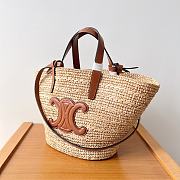 Celine Nano Supple Celine Classic Panier In Raffia And Calfskin Natural/ Tan 22x16x12cm - 1