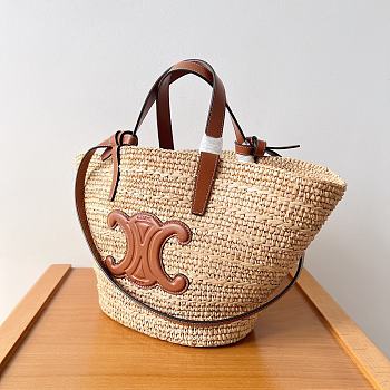 Celine Nano Supple Celine Classic Panier In Raffia And Calfskin Natural/ Tan 22x16x12cm