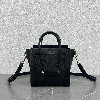 Celine Micro Luggage Handbag In Drummed Calfskin Black 20cm