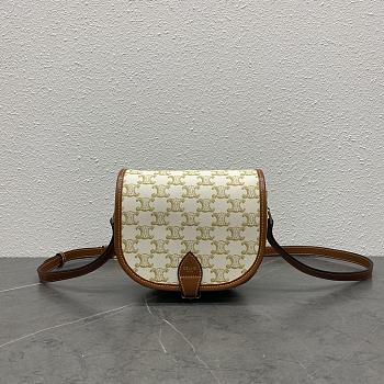 Celine Medium Folco Bag In Triomphe Canvas And Calfskin White 18.5x17x7cm