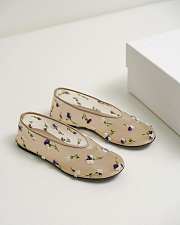 Khaite The Marcy Flat In Beige Mesh With Purple Floral Embroidery - 1