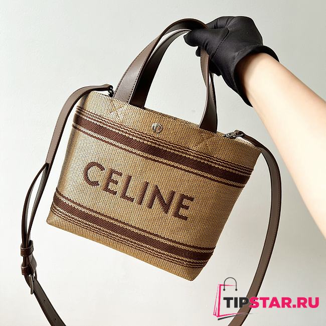 Celine Mini Cabas In Textile With Raffia Effect And Calfskin 31x20x12cm - 1