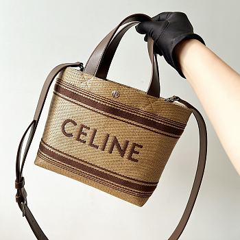 Celine Mini Cabas In Textile With Raffia Effect And Calfskin 31x20x12cm