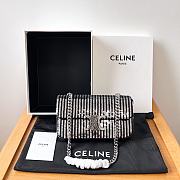 Celine Chain Shoulder Bag Claude In Satin With Striped Sequins Black /Silver 20.5x11.5x4cm - 1