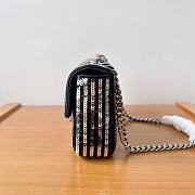 Celine Chain Shoulder Bag Claude In Satin With Striped Sequins Black /Silver 20.5x11.5x4cm - 6