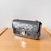 Celine Chain Shoulder Bag Claude In Satin With Striped Sequins Black /Silver 20.5x11.5x4cm - 5