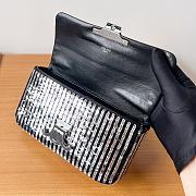 Celine Chain Shoulder Bag Claude In Satin With Striped Sequins Black /Silver 20.5x11.5x4cm - 4