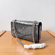 Celine Chain Shoulder Bag Claude In Satin With Striped Sequins Black /Silver 20.5x11.5x4cm - 2