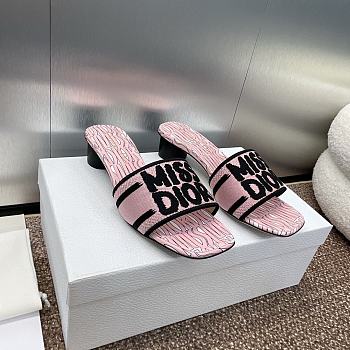 Dway Heeled Slide Embroidered Cotton and Pale Pink Miss Dior Allover Motif