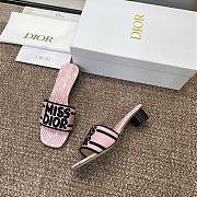 Dway Heeled Slide Embroidered Cotton and Pale Pink Miss Dior Allover Motif - 5