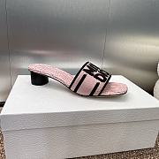 Dway Heeled Slide Embroidered Cotton and Pale Pink Miss Dior Allover Motif - 4