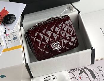 Chanel Burgundy Silver Hardware Quilted Patent Leather Classic Mini Flap Bag 17cm