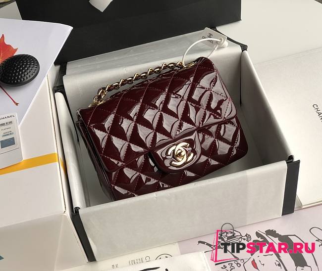 Chanel Burgundy Gold Hardware Quilted Patent Leather Classic Mini Flap Bag 17cm - 1