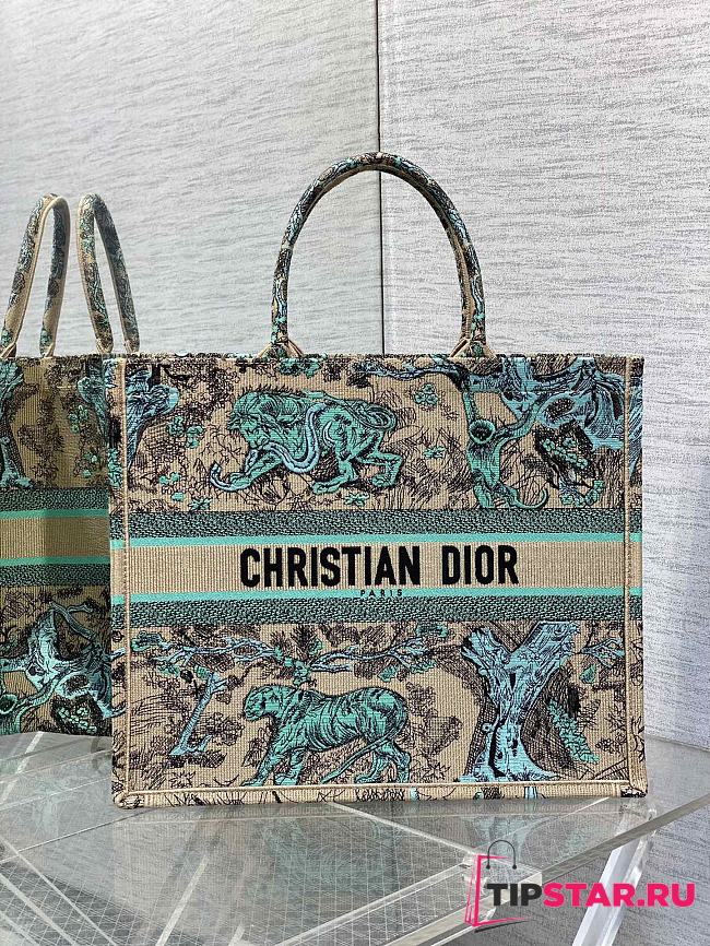 Medium Dioriviera Dior Book Tote Raffia with Aquamarina Toile de Jouy Sauvage Embroidery 36x27.5x16.5cm - 1