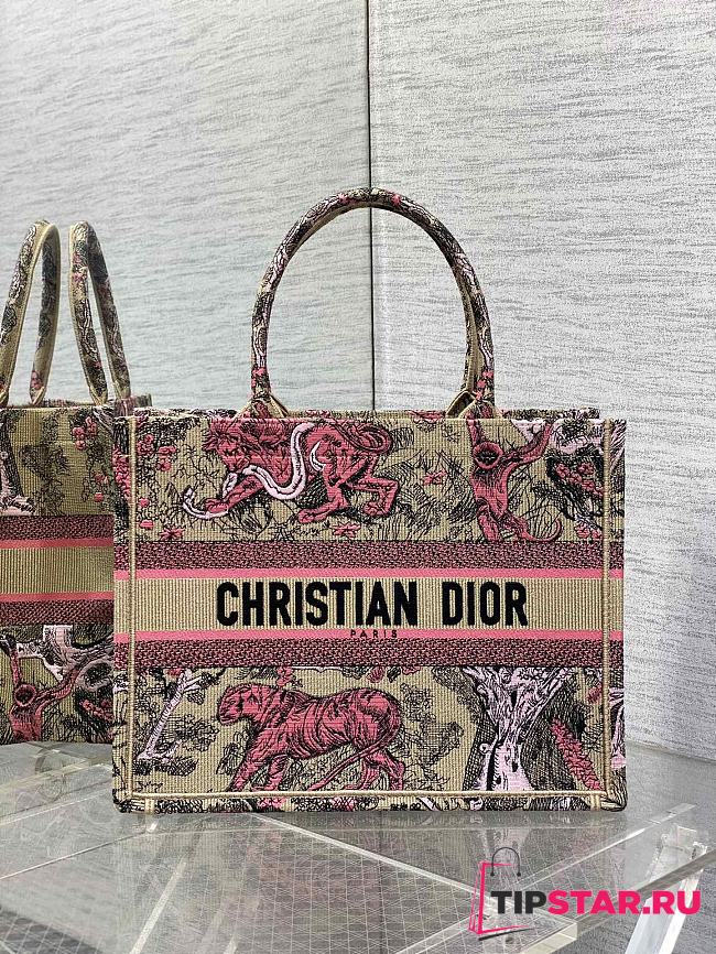 Medium Dioriviera Dior Book Tote Raffia with Candy Pink Toile de Jouy Sauvage Embroidery 36x27.5x16.5cm - 1