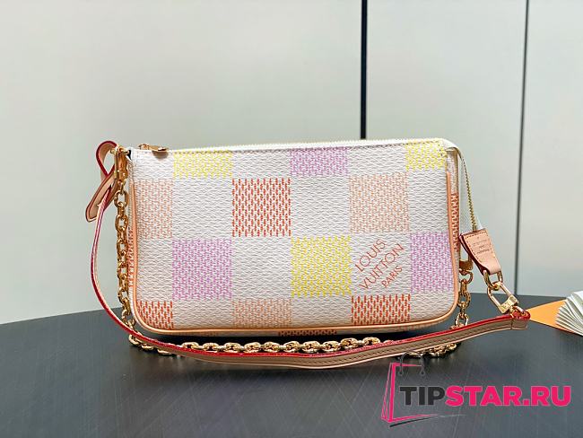 LV Pochette Accessoires Damier Canvas Peach Pink N40642 23.5x13.5x4cm - 1