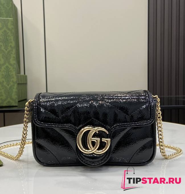 Gucci GG Marmont Super Mini Bag Black Patent 10x16.5x4.5cm - 1