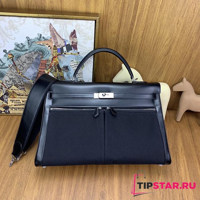 Hermes Kelly 40 Bag in Black Canvas Black 40x28x15 cm - 1