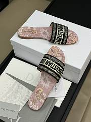 Dior Dway Heeled Slide Black Pink Embroidered Cotton with Toile de Jouy - 5