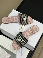 Dior Dway Heeled Slide Black Pink Embroidered Cotton with Toile de Jouy - 2