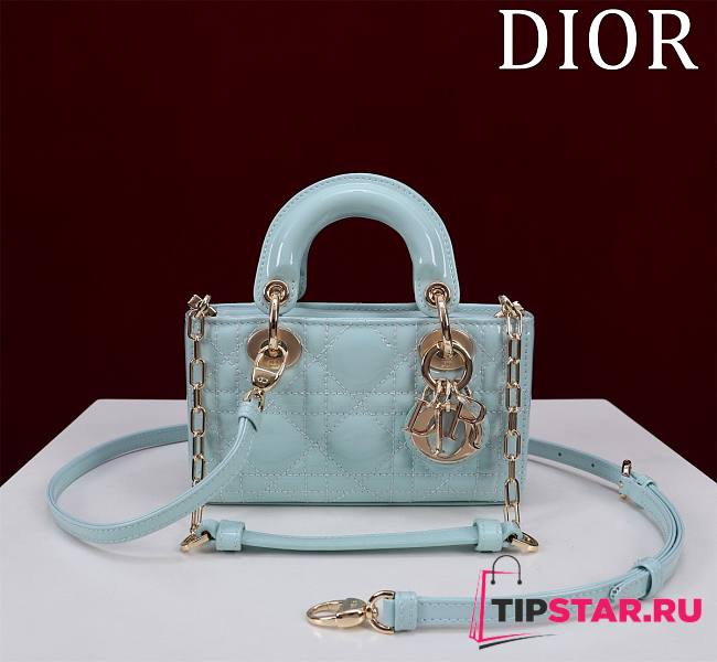 Dior Small Lady D-Joy Bag Pale Blue Cannage Lambskin 16.5x6x10cm - 1