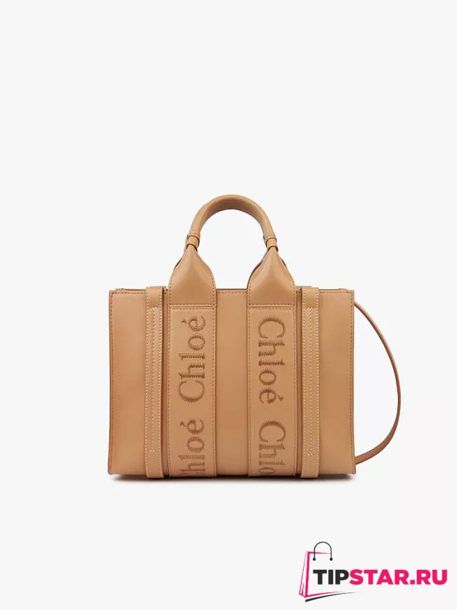 Chloe Woody Small Leather Tote With Strap Light Tan 26.5x20x8cm - 1