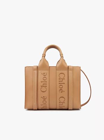 Chloe Woody Small Leather Tote With Strap Light Tan 26.5x20x8cm