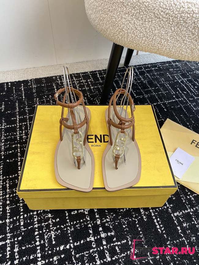 Fendi 24ss Fendi series double FF square toe flat sandals - 1