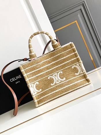 Celine Striped Fabric Cowhide Leather Tote Cacbs 25.5x20x13 cm