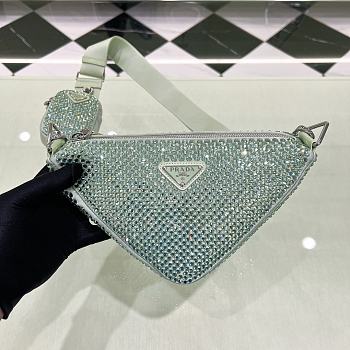 Prada Satin Crystal Triangle Pouch Celeste Green 26x14x12cm