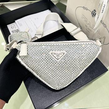 Prada Satin Crystal Triangle Pouch Celeste White 26x14x12cm