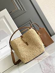 YSL LE 37 Woven PP Straw and Vegetable Tanned Leather Handbag 20 x 25 x 16 cm - 1