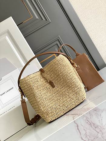 YSL LE 37 Woven PP Straw and Vegetable Tanned Leather Handbag 20 x 25 x 16 cm