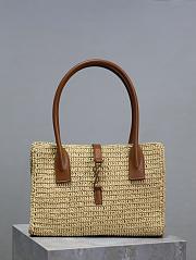 YSL Panier Rectangle In Raffia And Leather Natural and Brick 29×21×9cm - 1