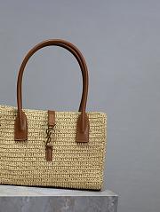 YSL Panier Rectangle In Raffia And Leather Natural and Brick 29×21×9cm - 3