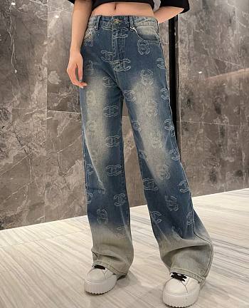 Chanel jacquard letter logo straight jeans SML 