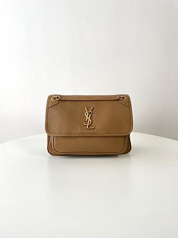 YSL Niki Medium In Vantage Leather Dark Cork Color 28x20x8.5cm