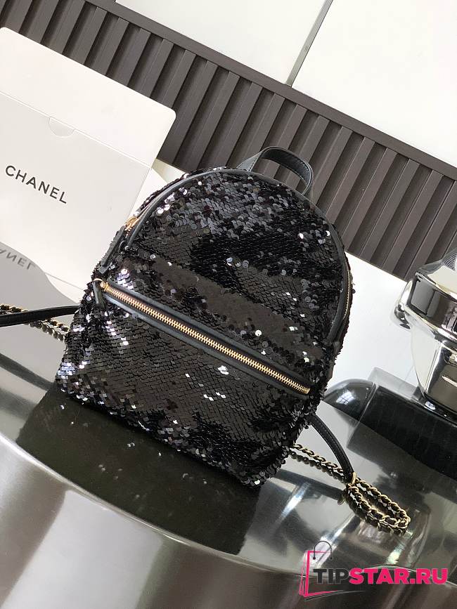 CHANEL 24c Sequin Backpack Black 25x21x15cm - 1