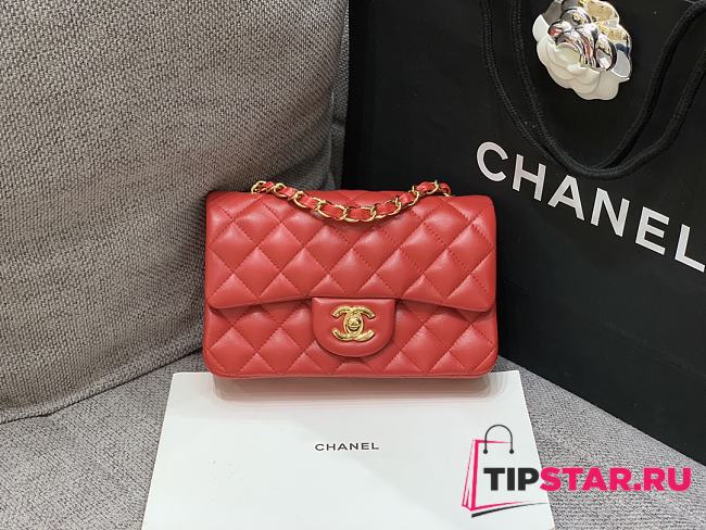 Chanel Red Classic Lambskin Leather Single Flap Bag 20x10x6cm - 1