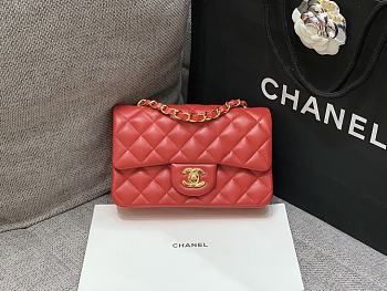 Chanel Red Classic Lambskin Leather Single Flap Bag 20x10x6cm