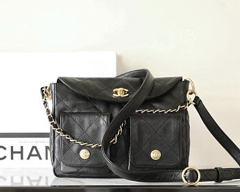 Chanel Hobo Bag Black Cowhide Small 24.5x19x5cm