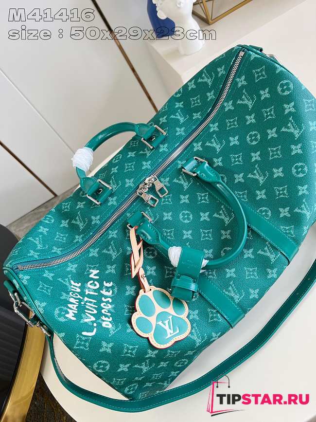 LV KEEPALL BANDOULIÈRE 50 Green Flower Travel Bag 50 x 29 x 23 cm - 1