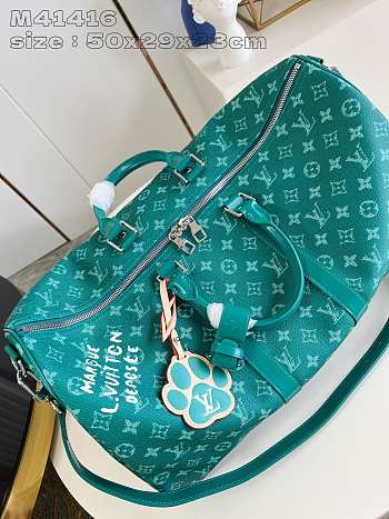 LV KEEPALL BANDOULIÈRE 50 Green Flower Travel Bag 50 x 29 x 23 cm